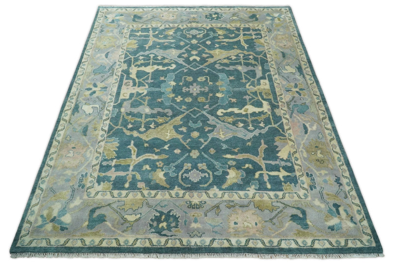 Hand Knotted 8x10 Oriental Oushak Gray and Blue Wool Area Rug | TRDCP140810 - The Rug Decor
