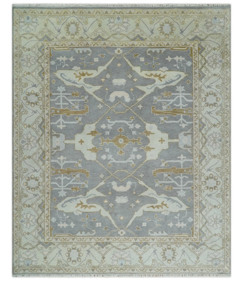 Hand Knotted 8x10 Oriental Oushak Gray, Ivory and Beige Wool Area Rug | TRDCP1102810 - The Rug Decor