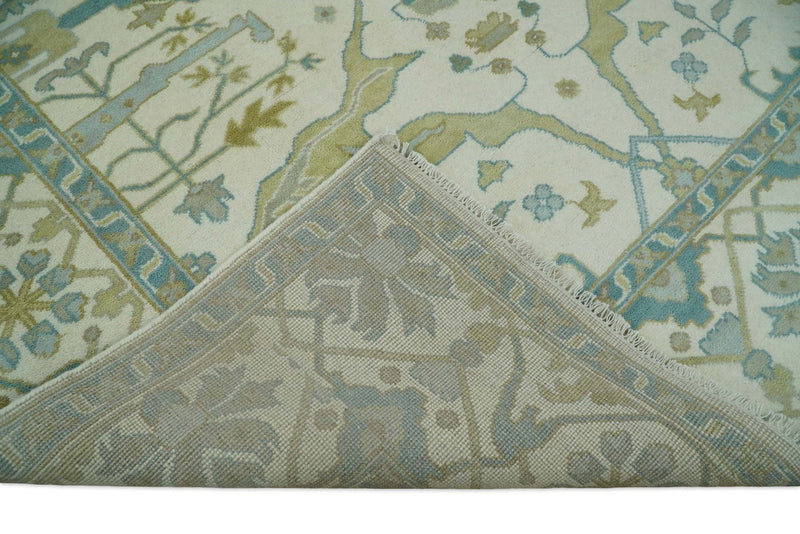 Hand Knotted 8x10 Oriental Oushak Ivory and Blue Wool Area Rug | TRDCP110810 - The Rug Decor