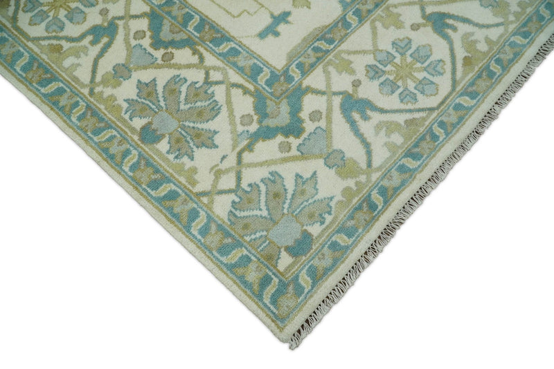 Hand Knotted 8x10 Oriental Oushak Ivory and Blue Wool Area Rug | TRDCP110810 - The Rug Decor