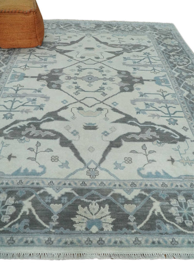 Hand Knotted 8x10 Oriental Oushak Ivory and Charcoal Wool Area Rug | TRDCP1170810 - The Rug Decor