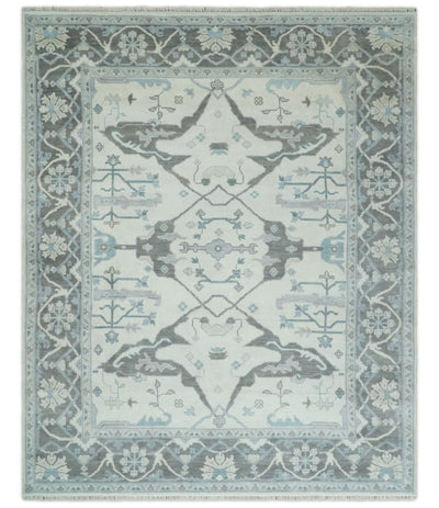 Hand Knotted 8x10 Oriental Oushak Ivory and Charcoal Wool Area Rug | TRDCP1170810 - The Rug Decor