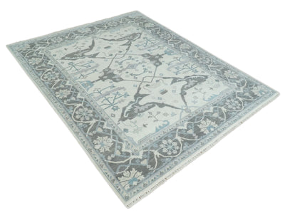 Hand Knotted 8x10 Oriental Oushak Ivory and Charcoal Wool Area Rug | TRDCP1170810 - The Rug Decor