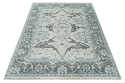 Hand Knotted 8x10 Oriental Oushak Ivory and Charcoal Wool Area Rug | TRDCP1170810 - The Rug Decor