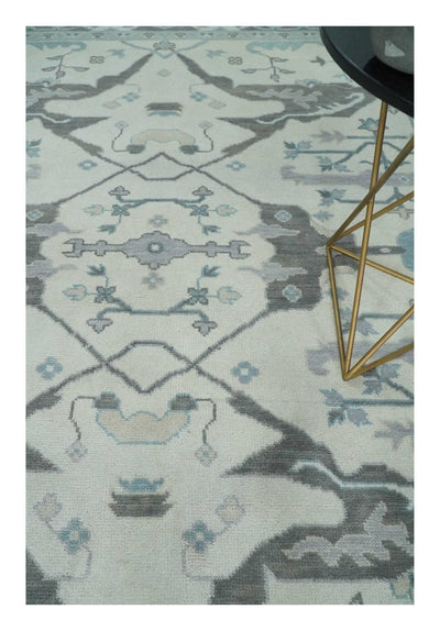 Hand Knotted 8x10 Oriental Oushak Ivory and Charcoal Wool Area Rug | TRDCP1170810 - The Rug Decor