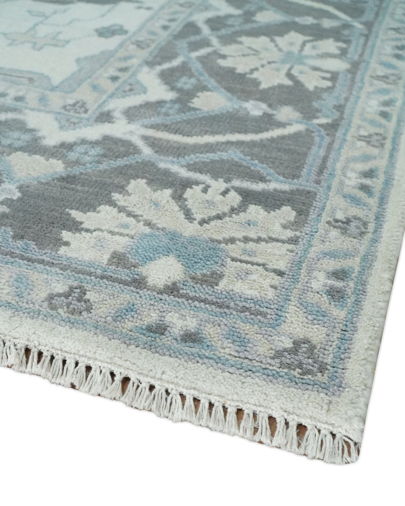 Hand Knotted 8x10 Oriental Oushak Ivory and Charcoal Wool Area Rug | TRDCP1170810 - The Rug Decor