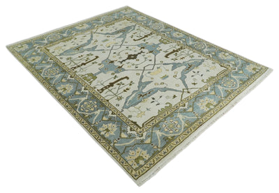 Hand Knotted 8x10 Oriental Oushak Ivory and Gray Wool Area Rug | TRDCP1124810 - The Rug Decor