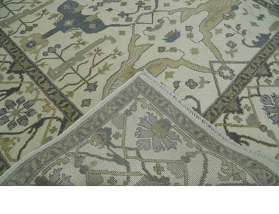 Hand Knotted 8x10 Oriental Oushak Ivory, Beige and Blue Wool Area Rug | TRDCP1179810 - The Rug Decor