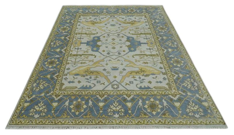 Hand Knotted 8x10 Oriental Oushak Ivory, Beige and Gray Wool Area Rug - The Rug Decor
