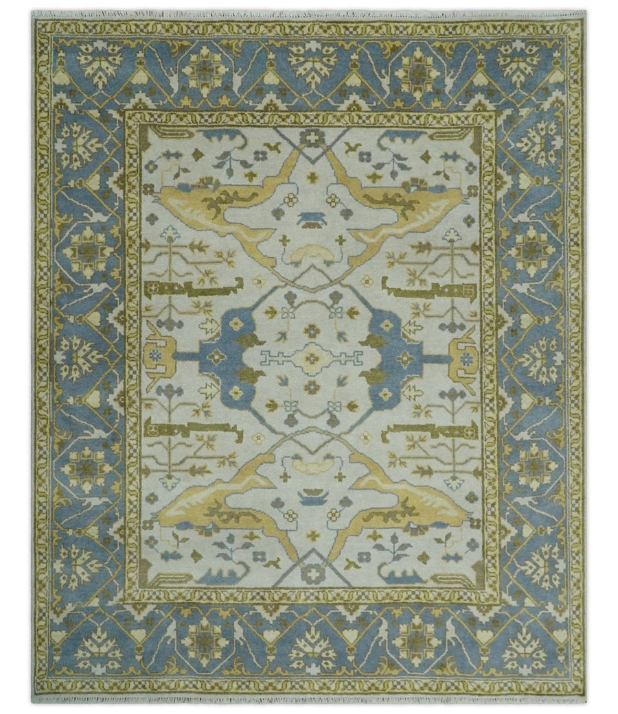Hand Knotted 8x10 Oriental Oushak Ivory, Beige and Gray Wool Area Rug - The Rug Decor