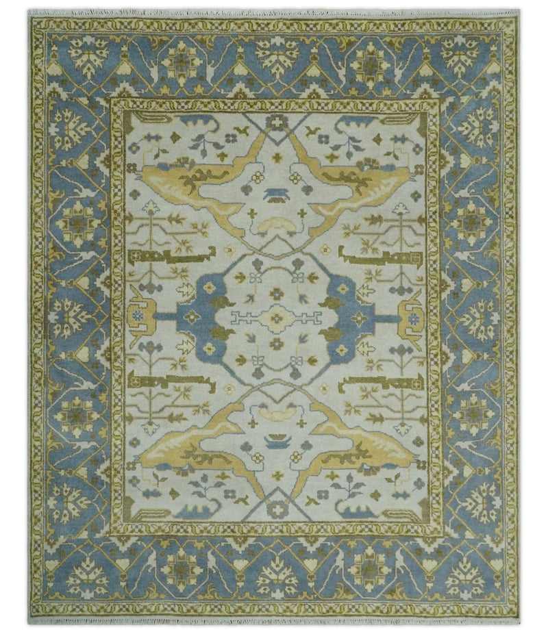 Hand Knotted 8x10 Oriental Oushak Ivory, Beige and Gray Wool Area Rug - The Rug Decor