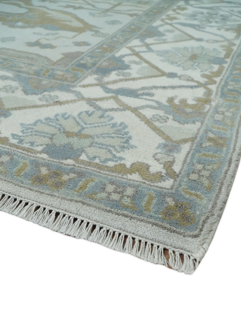 Hand Knotted 8x10 Oriental Oushak Ivory, Gray and Beige Wool Area Rug | TRDCP1178810 - The Rug Decor