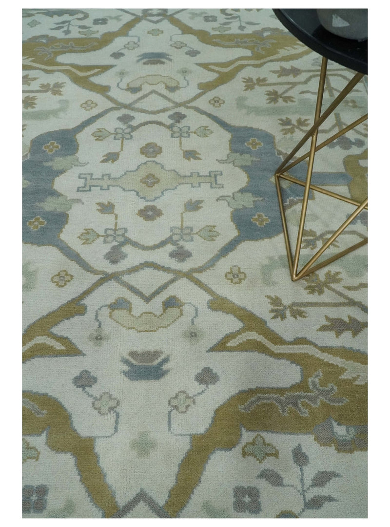 Hand Knotted 8x10 Oriental Oushak Ivory, Gray and Beige Wool Area Rug | TRDCP1178810 - The Rug Decor