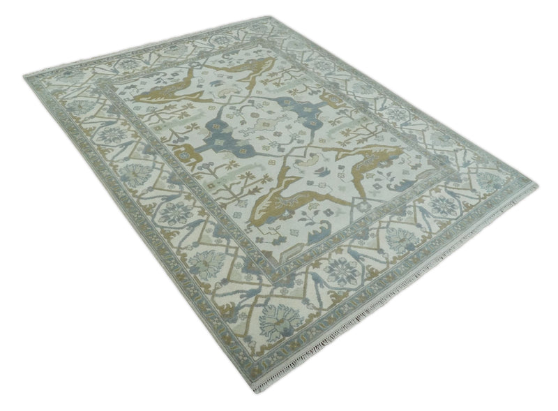 Hand Knotted 8x10 Oriental Oushak Ivory, Gray and Beige Wool Area Rug | TRDCP1178810 - The Rug Decor