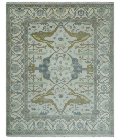 Hand Knotted 8x10 Oriental Oushak Ivory, Gray and Beige Wool Area Rug | TRDCP1178810 - The Rug Decor