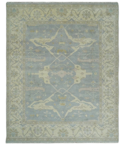 Hand Knotted 8x10 Oriental Oushak Silver and Beige Wool Area Rug | TRDCP1116810 - The Rug Decor