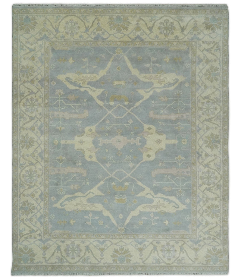 Hand Knotted 8x10 Oriental Oushak Silver and Beige Wool Area Rug | TRDCP1116810 - The Rug Decor