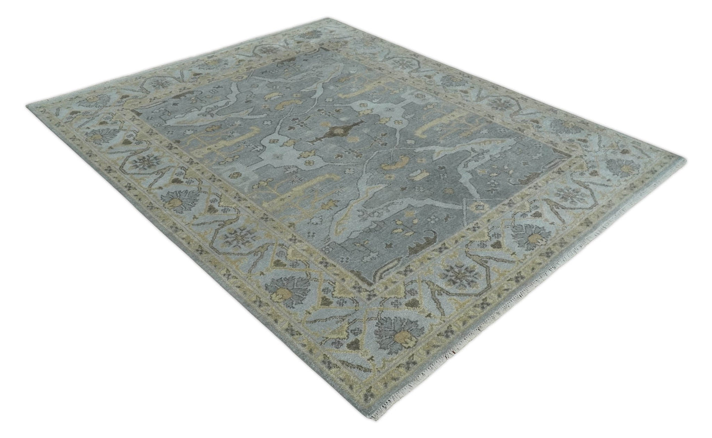 Hand Knotted 8x10 Oriental Oushak Silver and Beige Wool Area Rug | TRDCP1198810 - The Rug Decor