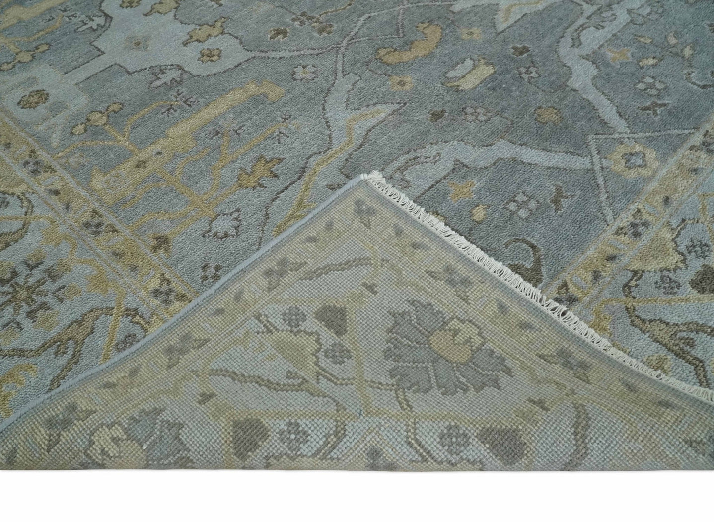 Hand Knotted 8x10 Oriental Oushak Silver and Beige Wool Area Rug | TRDCP1198810 - The Rug Decor