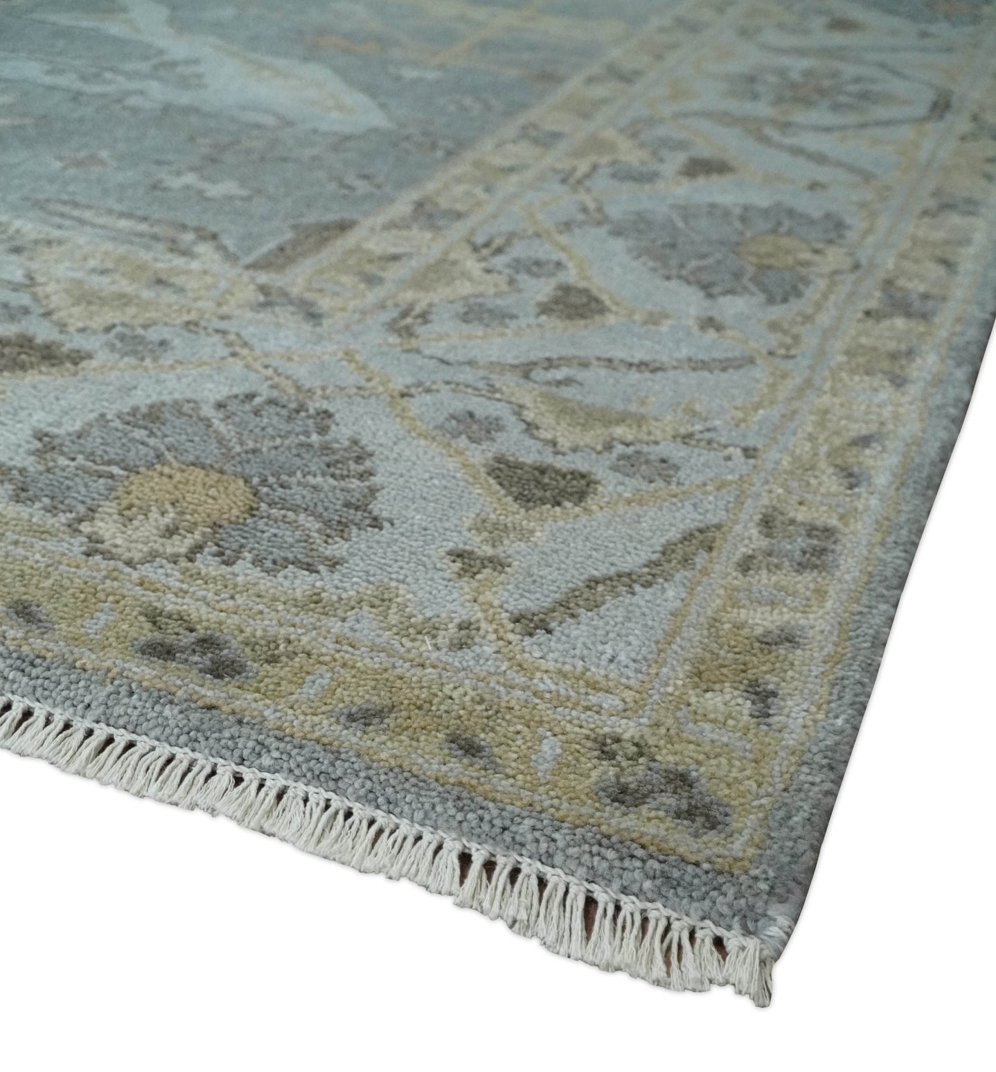 Hand Knotted 8x10 Oriental Oushak Silver and Beige Wool Area Rug | TRDCP1198810 - The Rug Decor