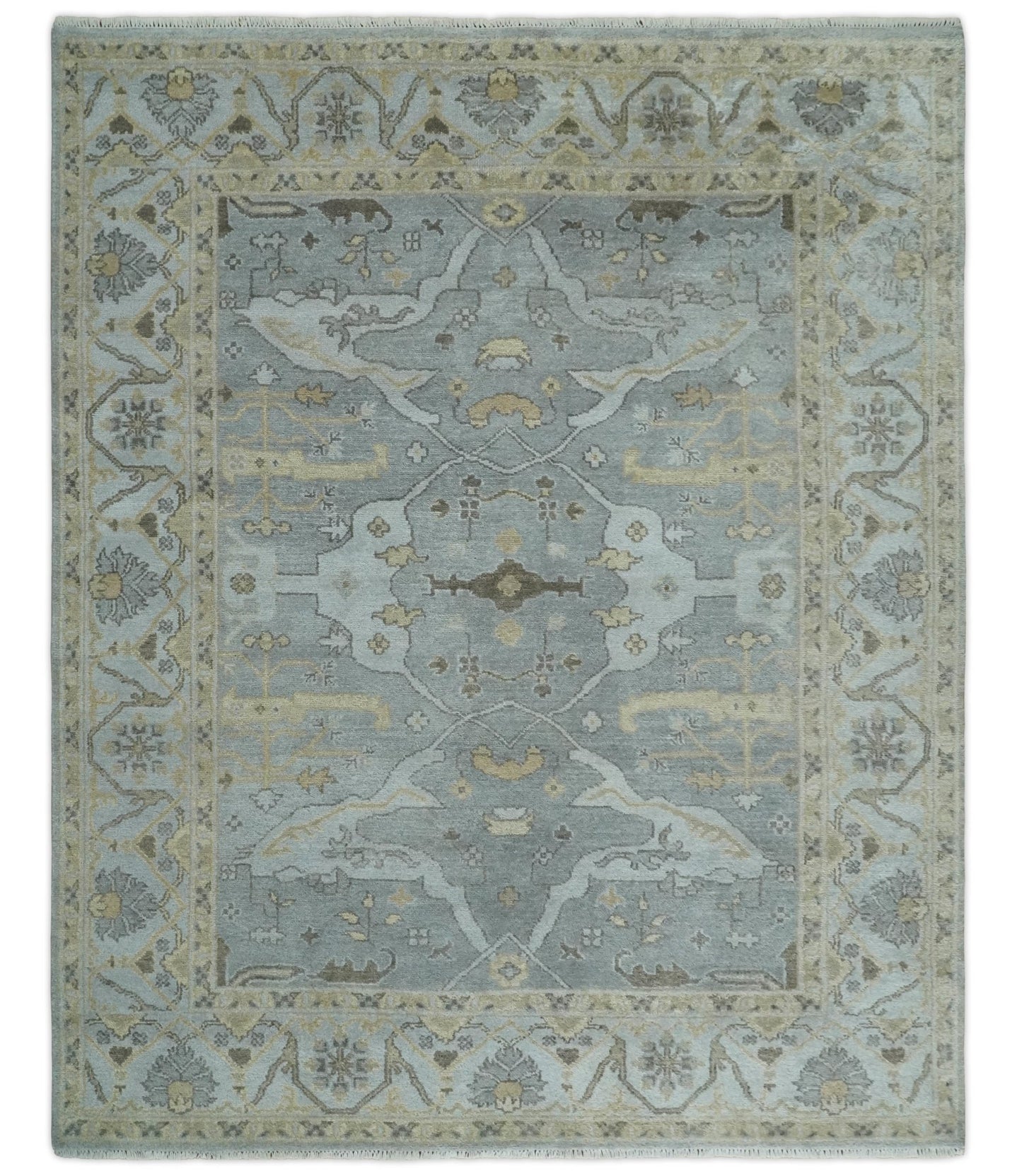 Hand Knotted 8x10 Oriental Oushak Silver and Beige Wool Area Rug | TRDCP1198810 - The Rug Decor