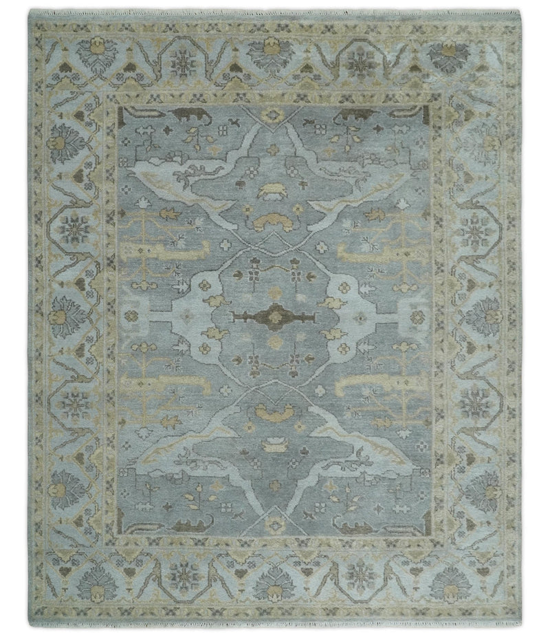 Hand Knotted 8x10 Oriental Oushak Silver and Beige Wool Area Rug | TRDCP1198810 - The Rug Decor