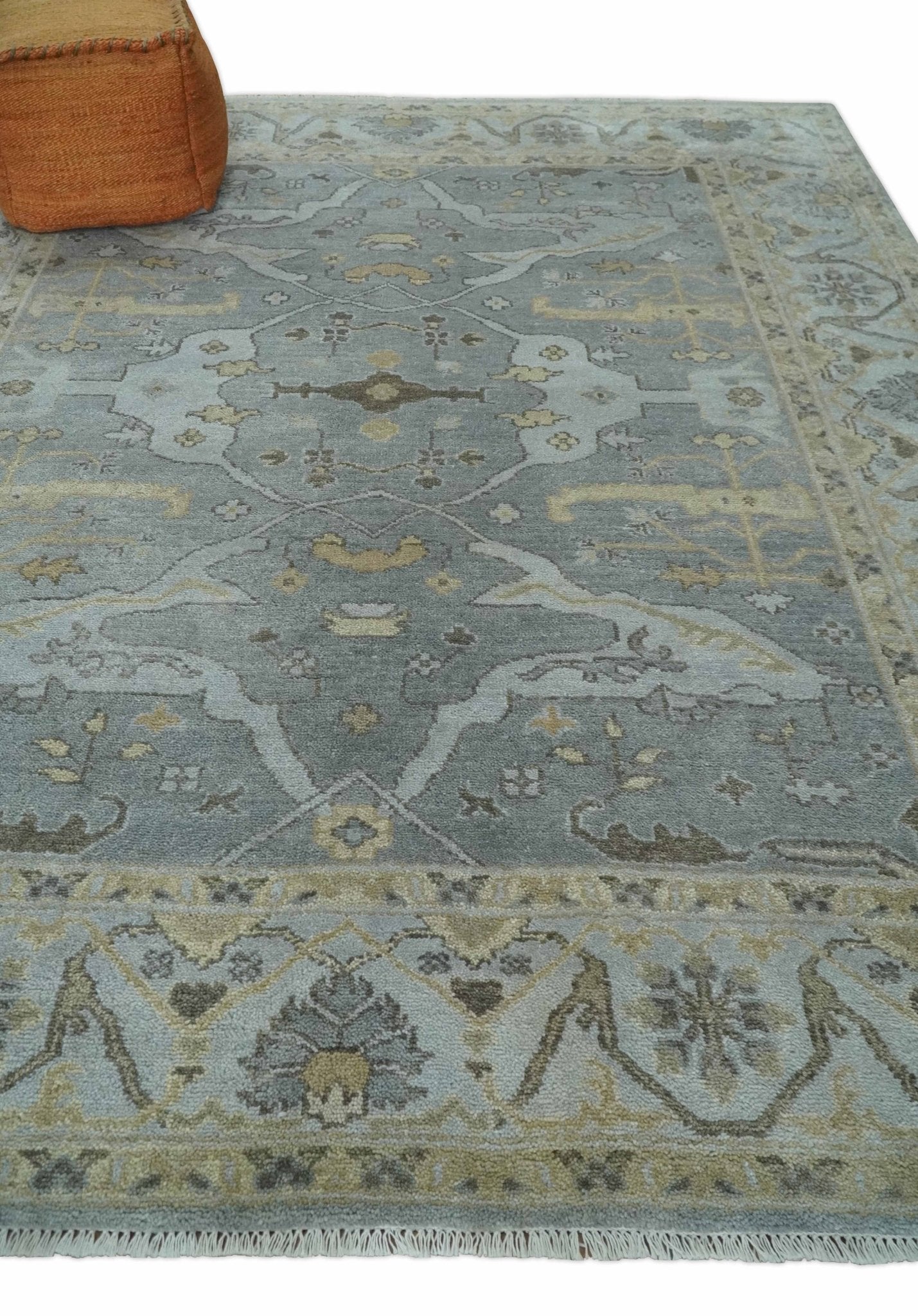 Hand Knotted 8x10 Oriental Oushak Silver and Beige Wool Area Rug | TRDCP1198810 - The Rug Decor