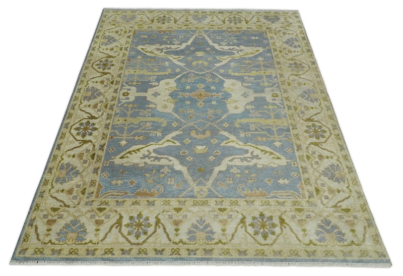 Hand Knotted 8x10 Oriental Oushak Silver, Ivory and Beige Wool Area Rug | TRDCP1149810 - The Rug Decor