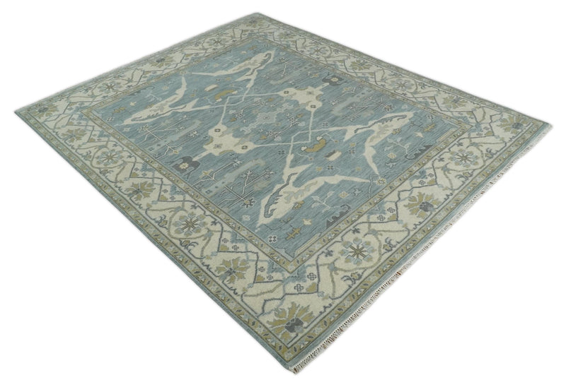 Hand Knotted 8x10 Oriental Oushak Silver, Ivory and Beige Wool Area Rug | TRDCP1195810 - The Rug Decor