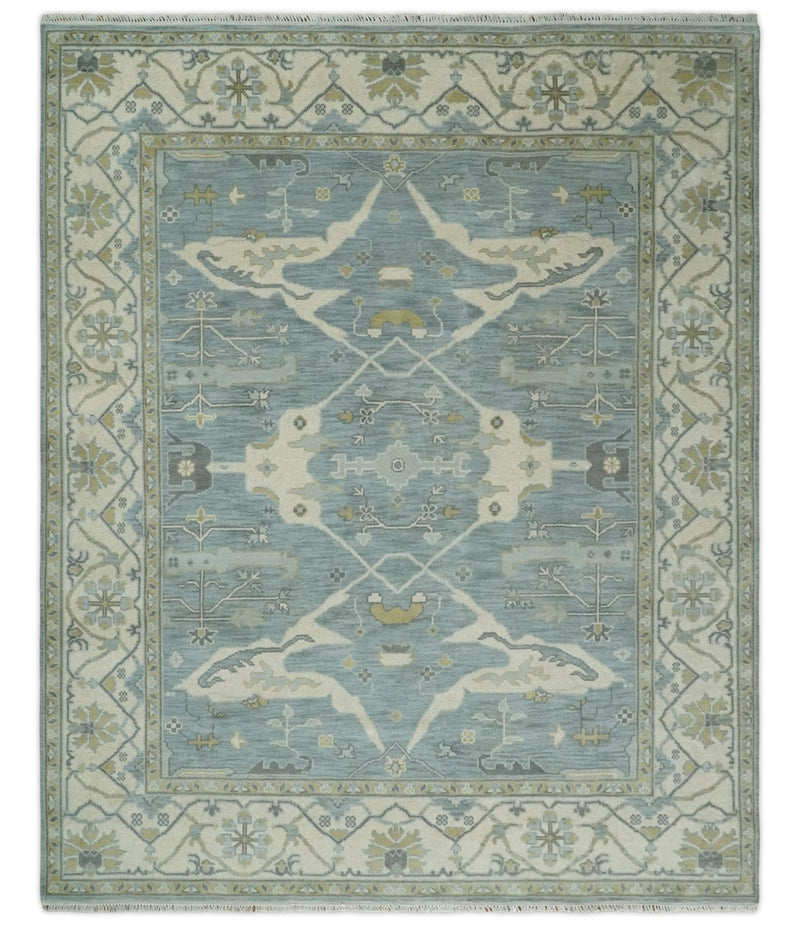 Hand Knotted 8x10 Oriental Oushak Silver, Ivory and Beige Wool Area Rug | TRDCP1195810 - The Rug Decor