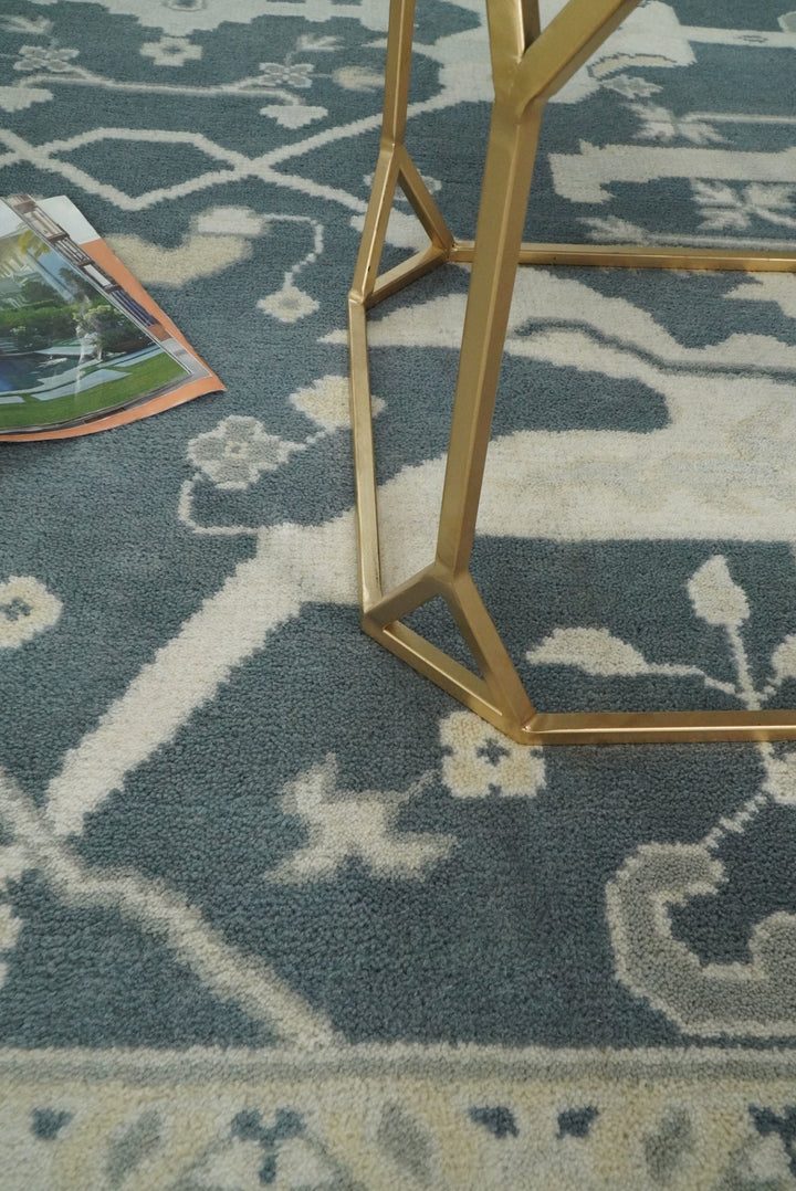 Hand Knotted 8x10 Oriental Oushak Teal and Ivory Wool Area Rug | TRDCP80810 - The Rug Decor