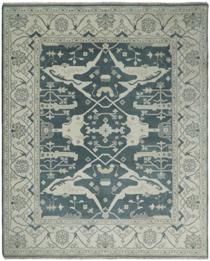 Hand Knotted 8x10 Oriental Oushak Teal and Ivory Wool Area Rug | TRDCP80810 - The Rug Decor