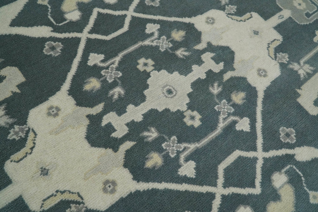 Hand Knotted 8x10 Oriental Oushak Teal and Ivory Wool Area Rug | TRDCP80810 - The Rug Decor