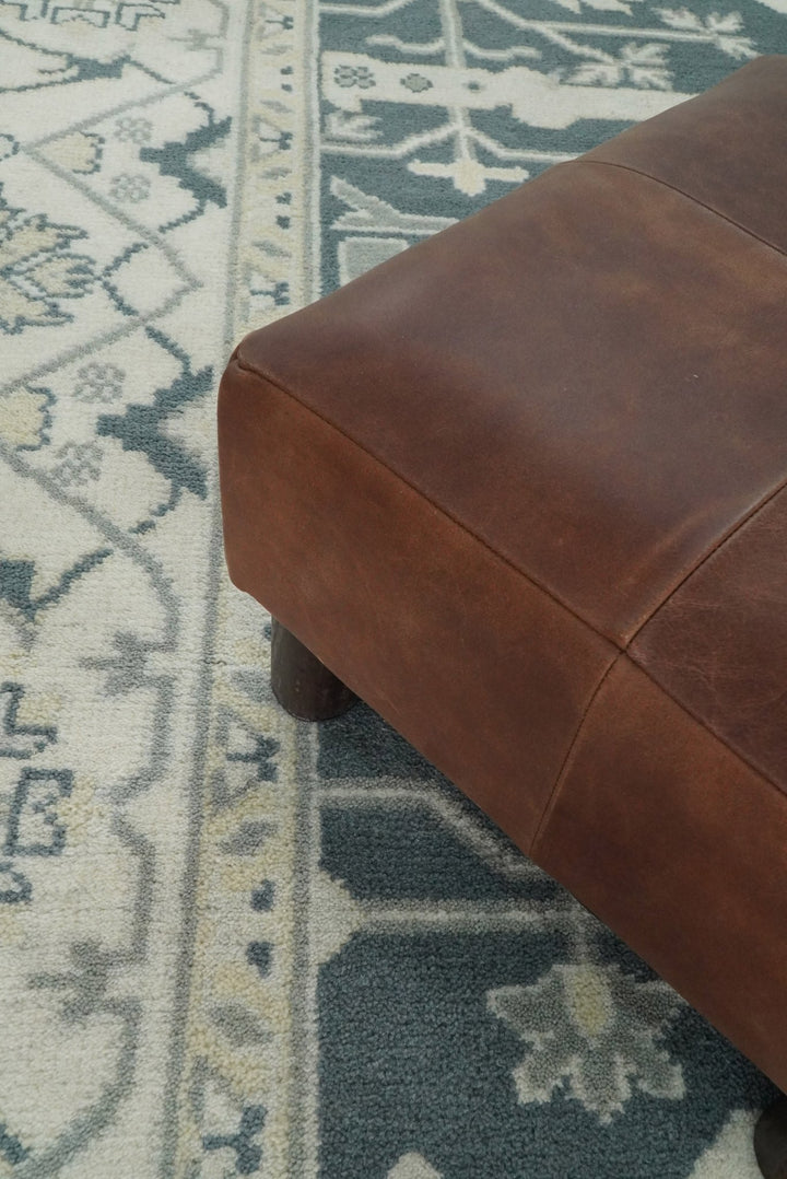Hand Knotted 8x10 Oriental Oushak Teal and Ivory Wool Area Rug | TRDCP80810 - The Rug Decor