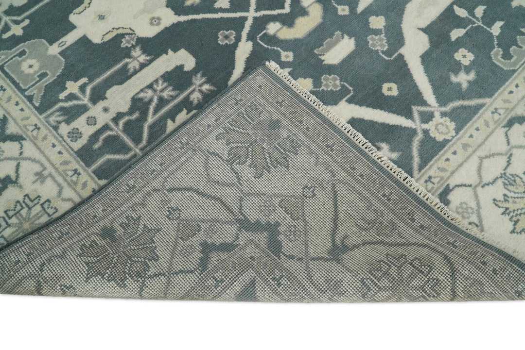 Hand Knotted 8x10 Oriental Oushak Teal and Ivory Wool Area Rug | TRDCP80810 - The Rug Decor