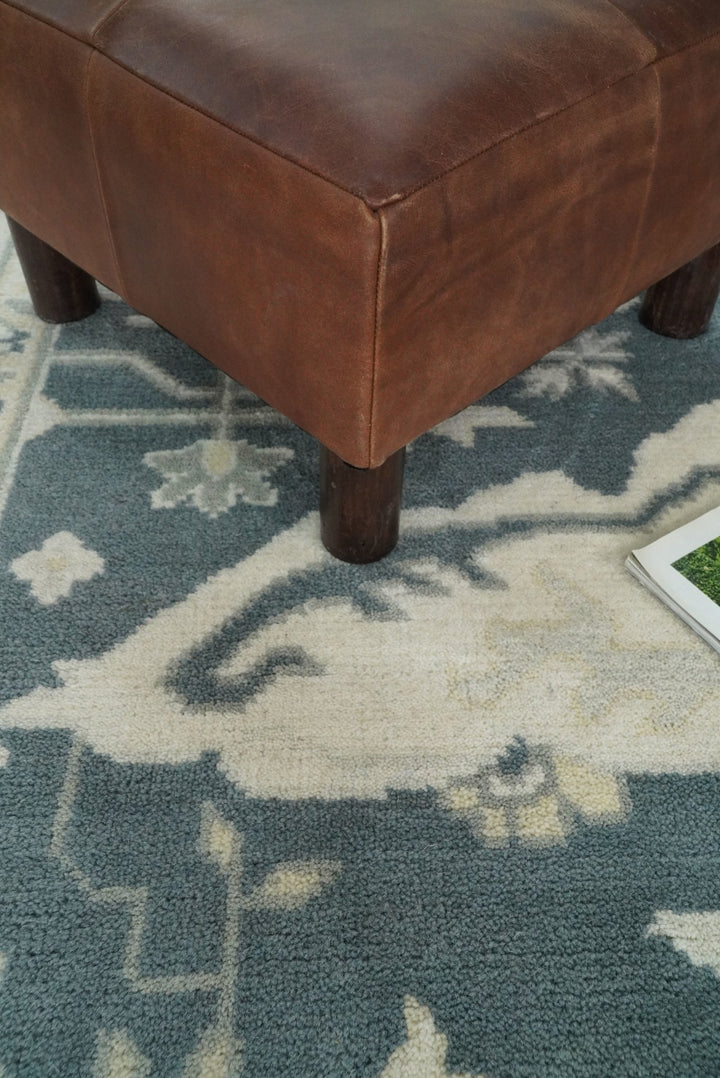 Hand Knotted 8x10 Oriental Oushak Teal and Ivory Wool Area Rug | TRDCP80810 - The Rug Decor