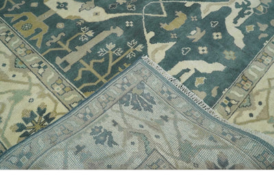 Hand Knotted 8x10 Oriental Oushak Teal, Ivory and Beige Wool Area Rug | TRDCP1128810 - The Rug Decor