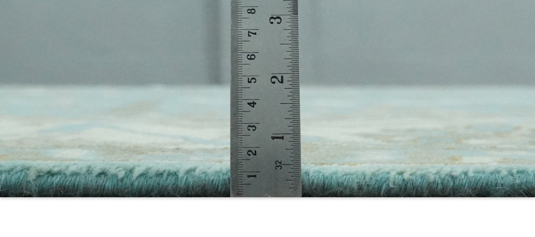 Hand Knotted 8x10 Oushak Aqua, Ivory and Brown Wool Area Rug - The Rug Decor