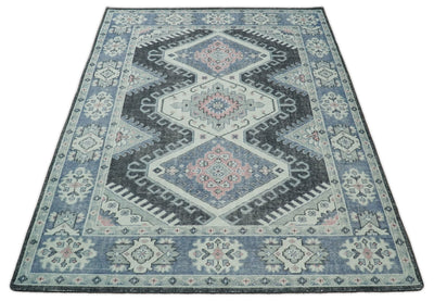 Hand knotted 8x10 Persian Blue and Silver Wool Area Rug | TRD37291810 - The Rug Decor