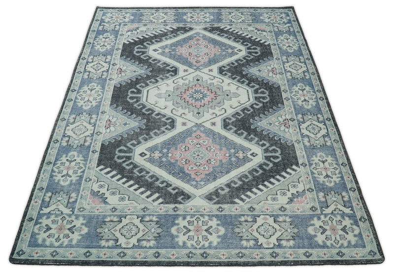 Hand knotted 8x10 Persian Blue and Silver Wool Area Rug | TRD37291810 - The Rug Decor