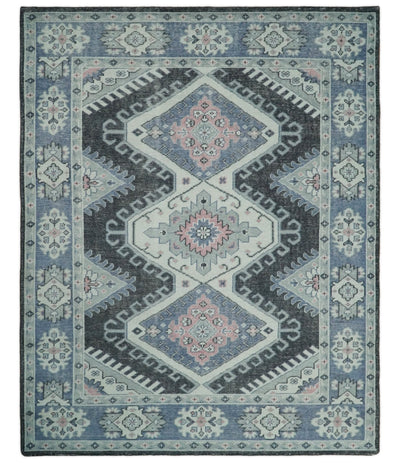 Hand knotted 8x10 Persian Blue and Silver Wool Area Rug | TRD37291810 - The Rug Decor