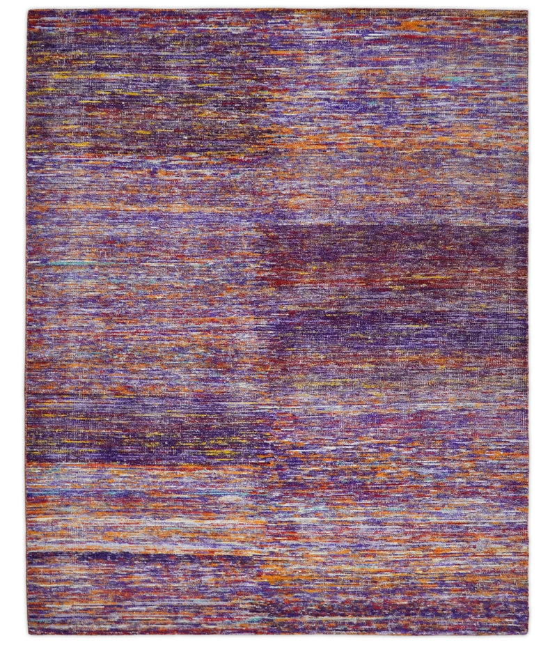 Hand Knotted 8x10 Purple and Rust Modern Abstract Silk Bohemian Area Rug | TRDSS1 - The Rug Decor