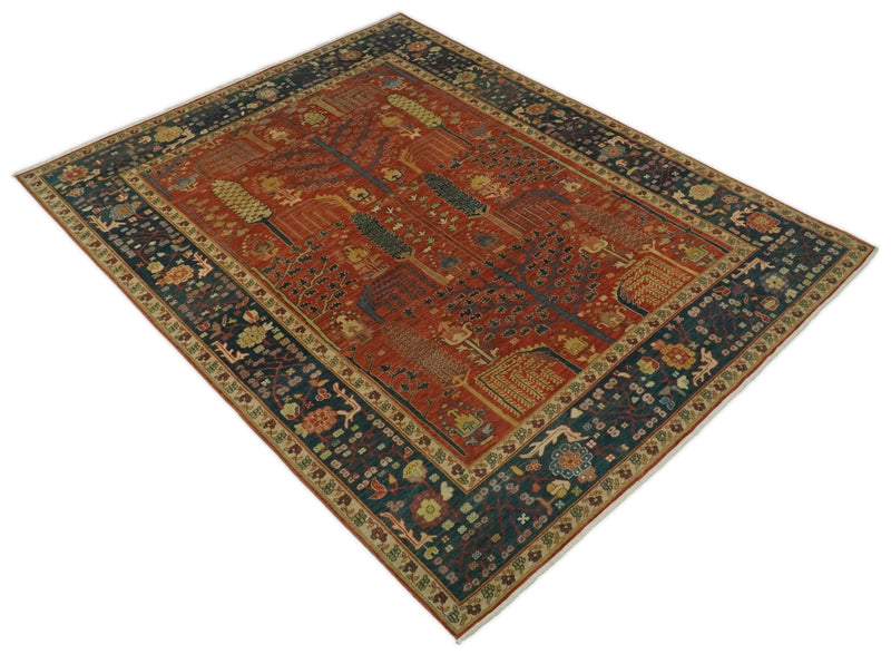Hand Knotted 8x10 Red and Blue Heriz Serapi Persian rug made with fine wool | TRD1959810 - The Rug Decor