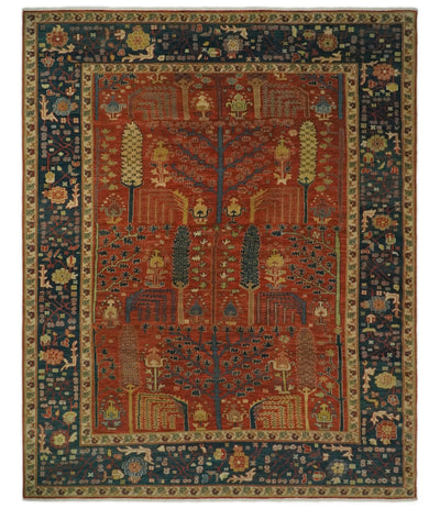 Hand Knotted 8x10 Red and Blue Heriz Serapi Persian rug made with fine wool | TRD1959810 - The Rug Decor