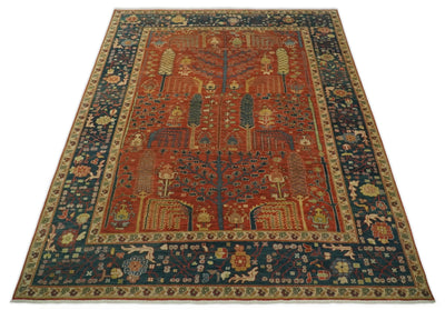 Hand Knotted 8x10 Red and Blue Heriz Serapi Persian rug made with fine wool | TRD1959810 - The Rug Decor