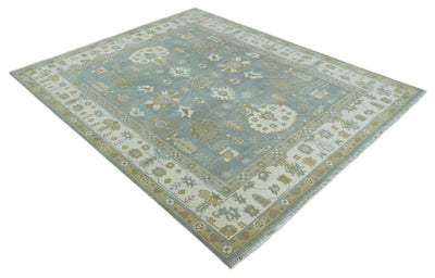 Hand Knotted 8x10 Silver, Ivory and Beige Antique Turkish Oushak Traditional Wool Area Rug | TRDCP1135810 - The Rug Decor