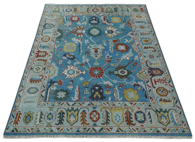 Hand knotted 8x10 Traditional Persian Oushak Blue, Red and Silver Vibrant Colorful Wool Area Rug | TRDCP829810 - The Rug Decor