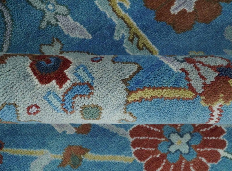 Hand knotted 8x10 Traditional Persian Oushak Blue, Red and Silver Vibrant Colorful Wool Area Rug | TRDCP829810 - The Rug Decor