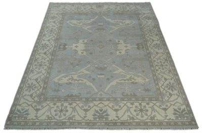 Hand Knotted 8x10 Vintage Oriental Traditional Blue and Beige Wool Area Rug | TRDCP54810 - The Rug Decor