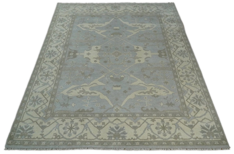 Hand Knotted 8x10 Vintage Oriental Traditional Blue and Beige Wool Area Rug | TRDCP54810 - The Rug Decor